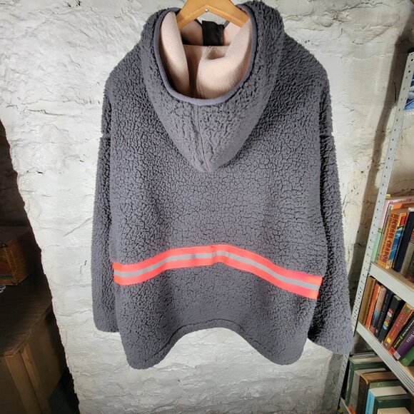Express full zip hoodie deep pile sherpa front pockets safety stripe pink M/L - Picture 3 of 16